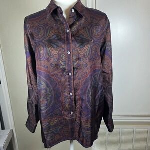 Lauren Ralph Lauren VYG 100% Silk Paisley Print Long Sleeve button up Blouse 14p